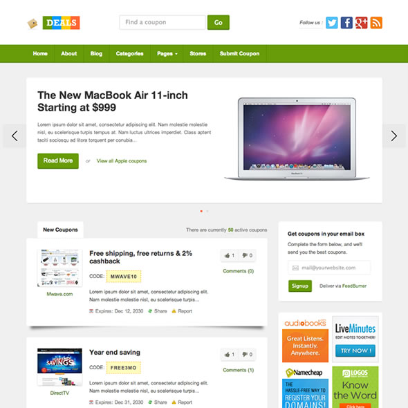 Theme Junkie wordpress coupon theme: Deal