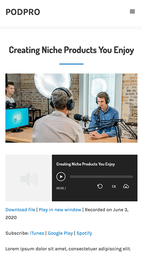 PodPro WordPress Theme Mobile Screenshot