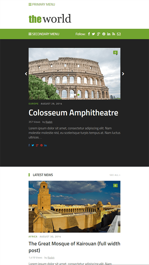 TheWorld WordPress Theme Mobile Screenshot