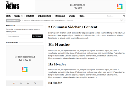 TrueNews WordPress Theme Tablet Screenshot