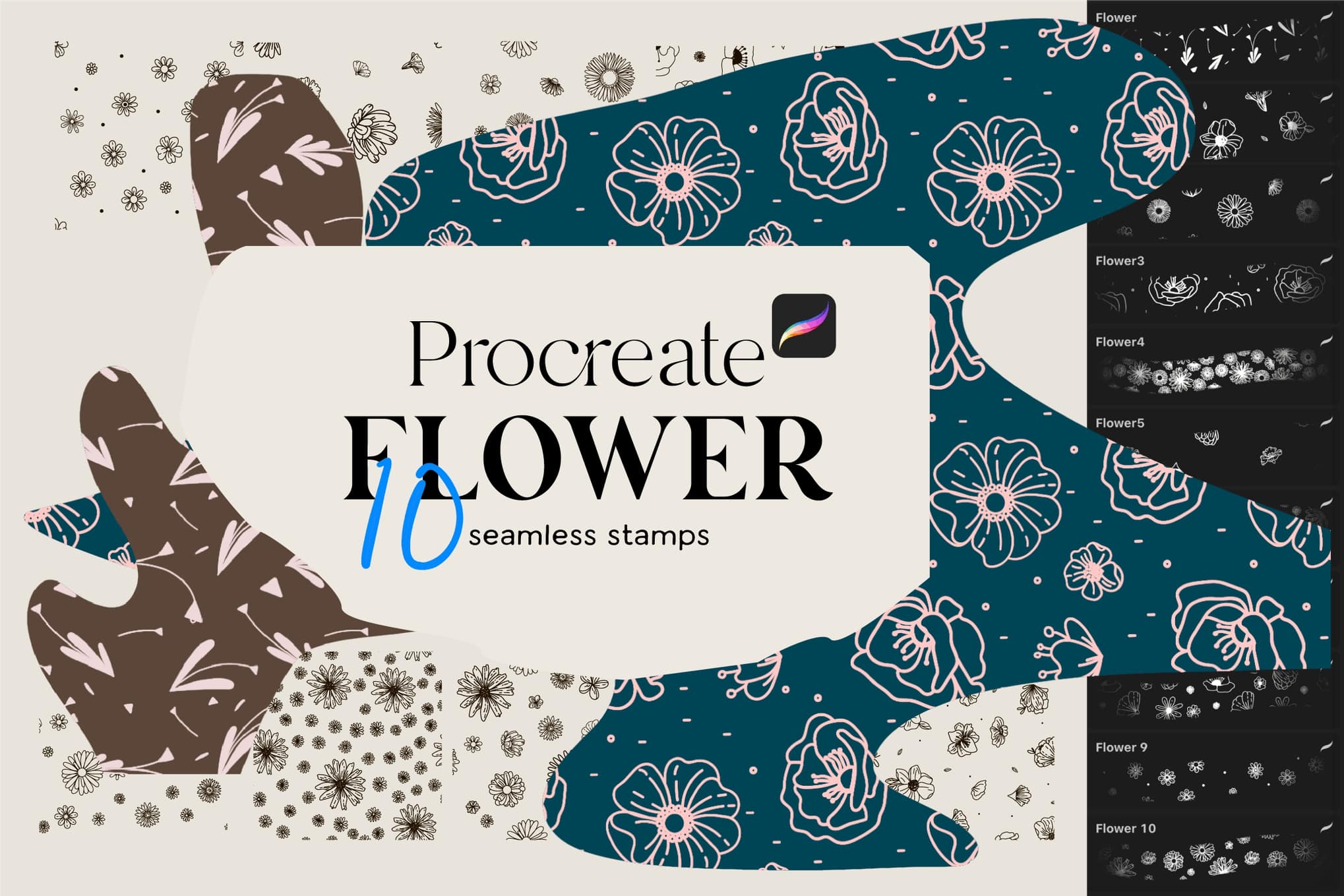 10 Flowers stamps for Procreate