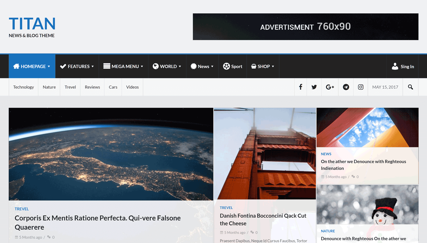 Titan - Blog and Magazine RTL WordPress Theme
