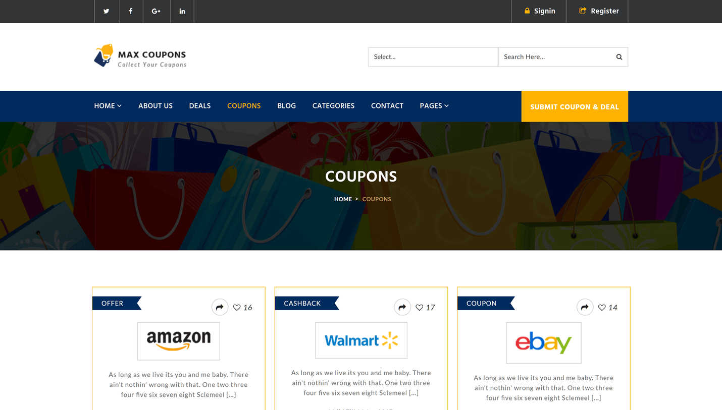 Max Coupons - Drag-and-Drop Deals and Coupon Site WordPress Theme