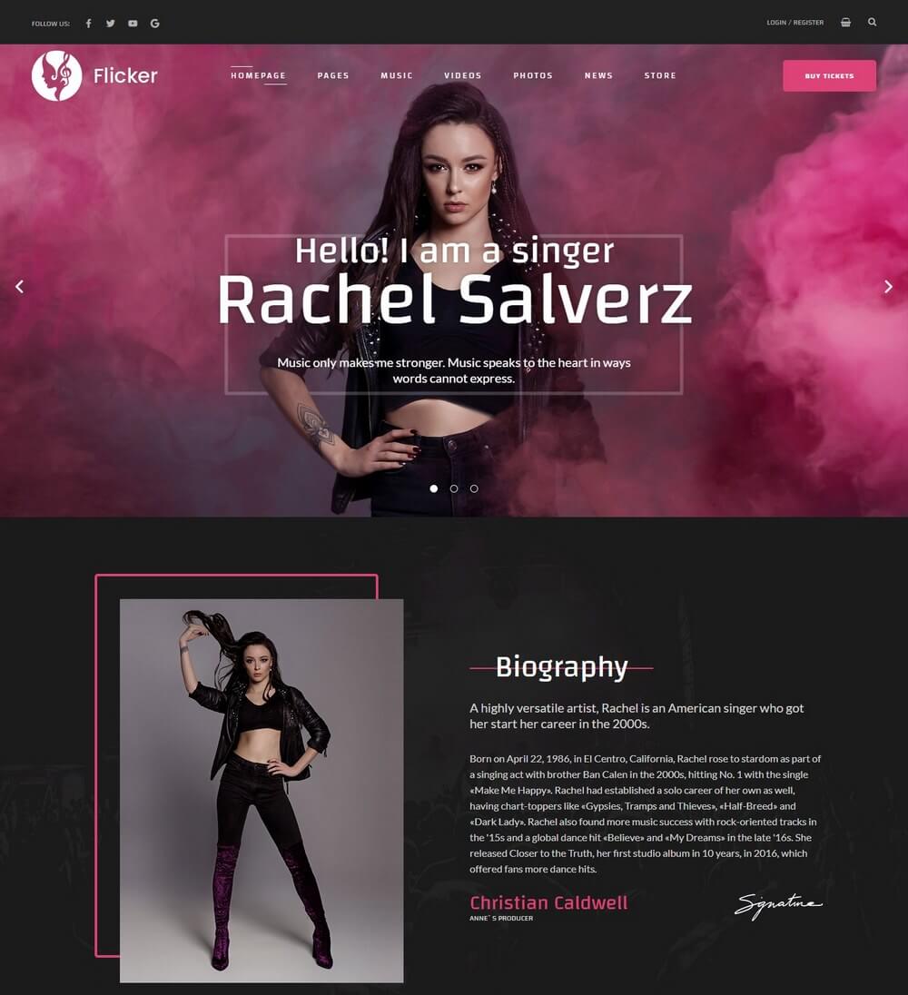 Flicker - Creative Musician & DJ WordPress Theme 