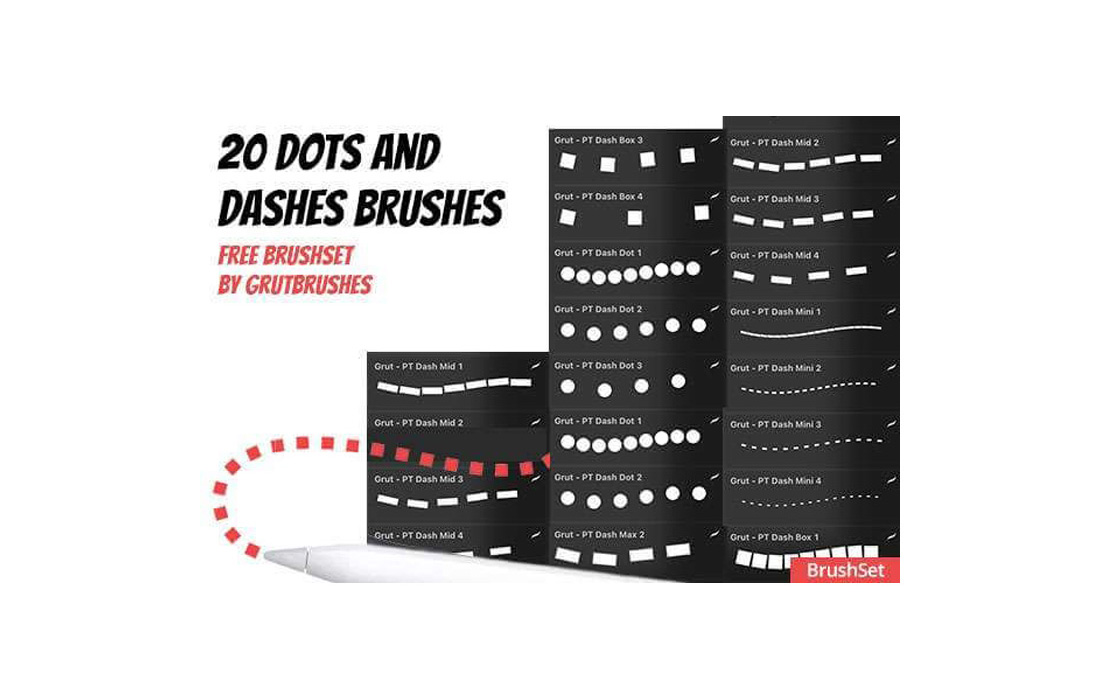 20 Free Dashes and Dots Line Procreate Brushes