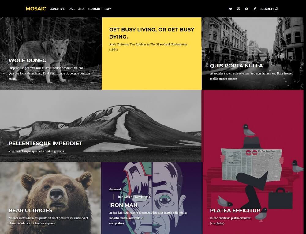 Mosaic - Responsive Blogging Dark Tumblr Theme