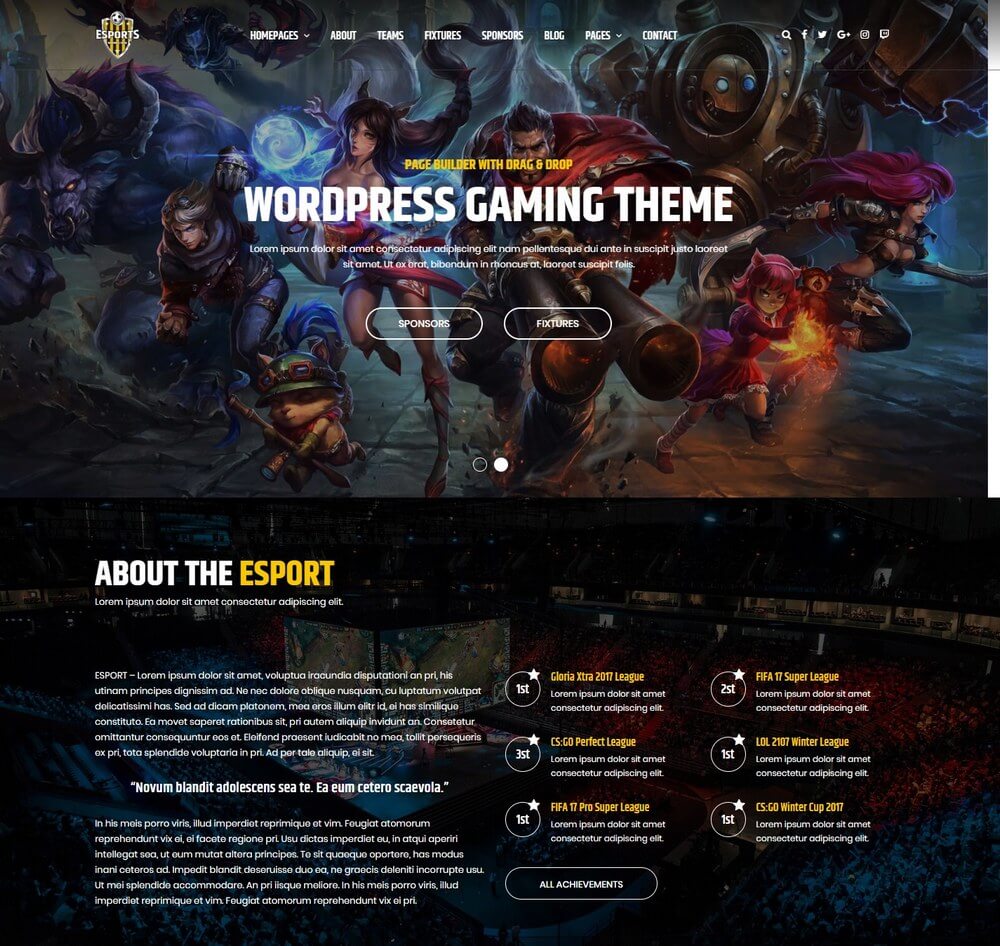 eSport - Teams & League Gaming WordPress Theme