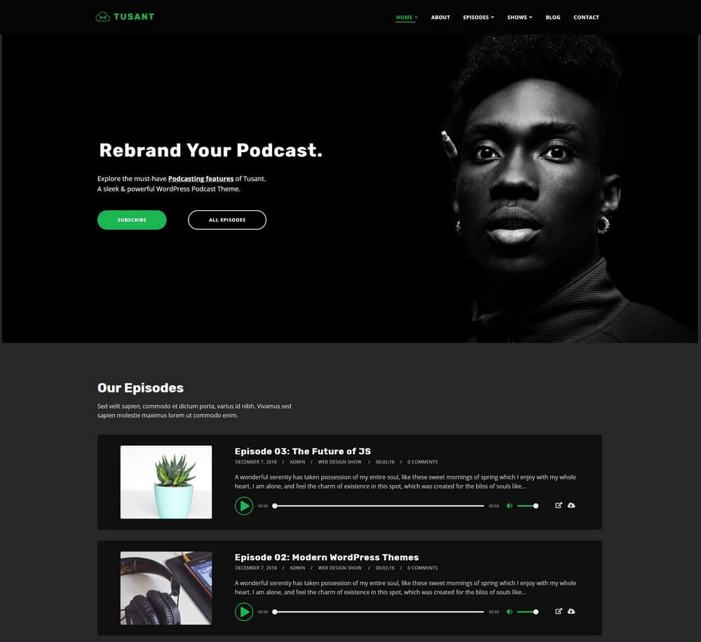 Tusant - Podcast & Music Streaming WordPress Theme