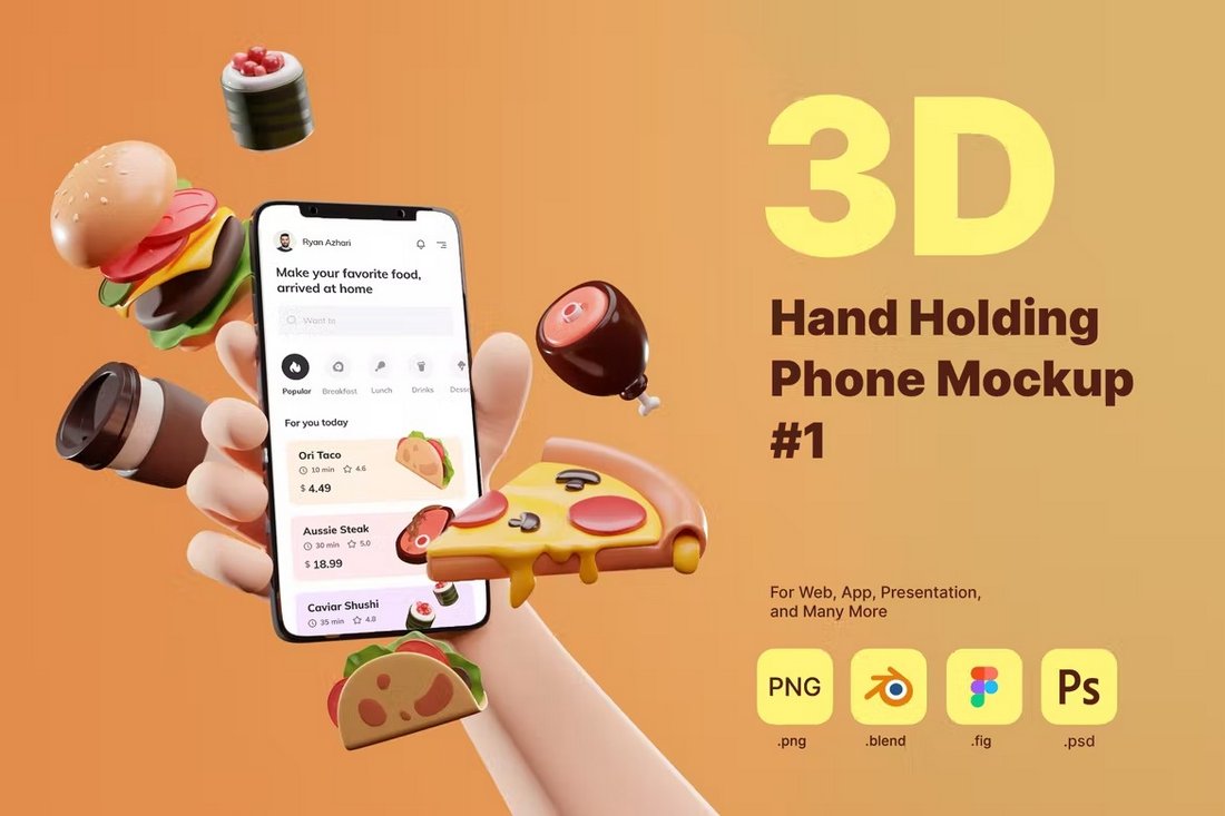 3D Hand Holding Phone Figma Mockup