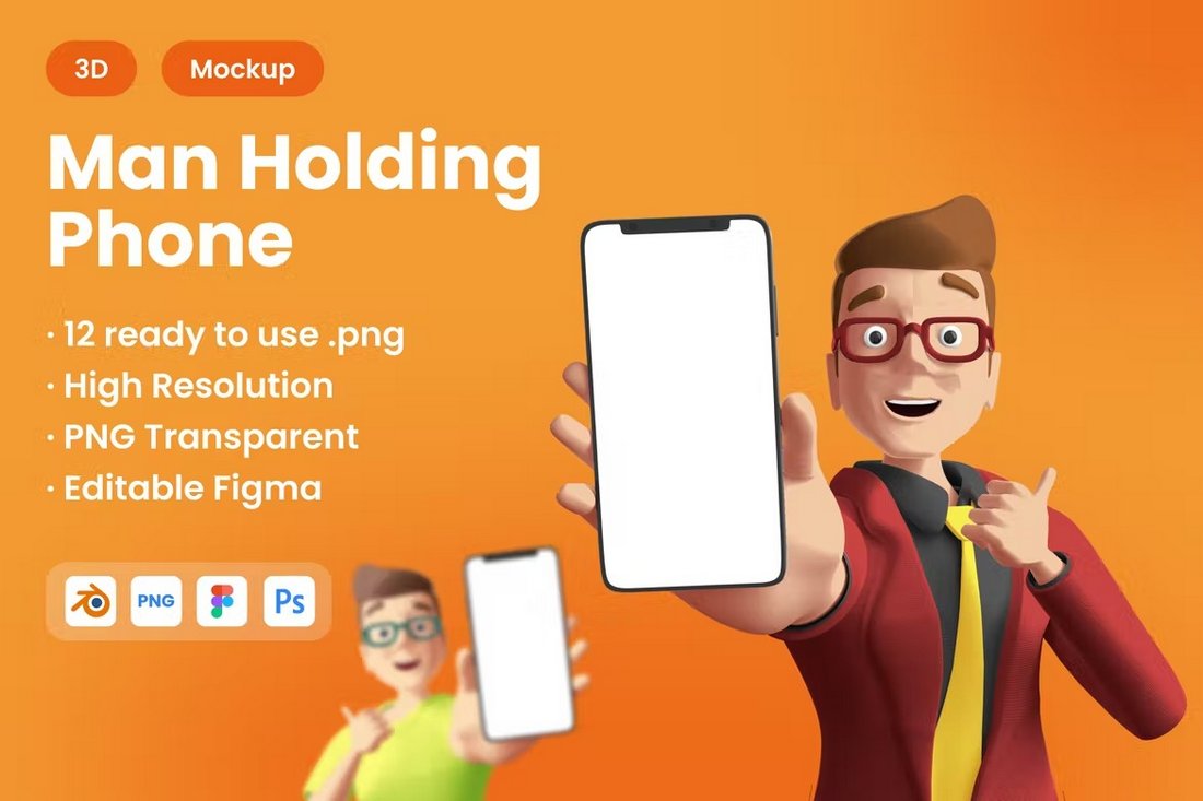 3D Man Holding Phone Figma Device Mockup