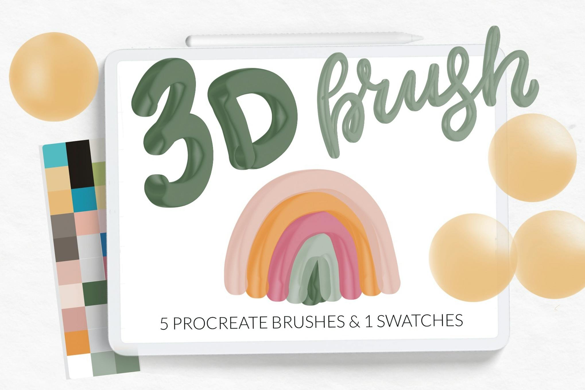 3D Brushes & Retro Color Palette for Procreate