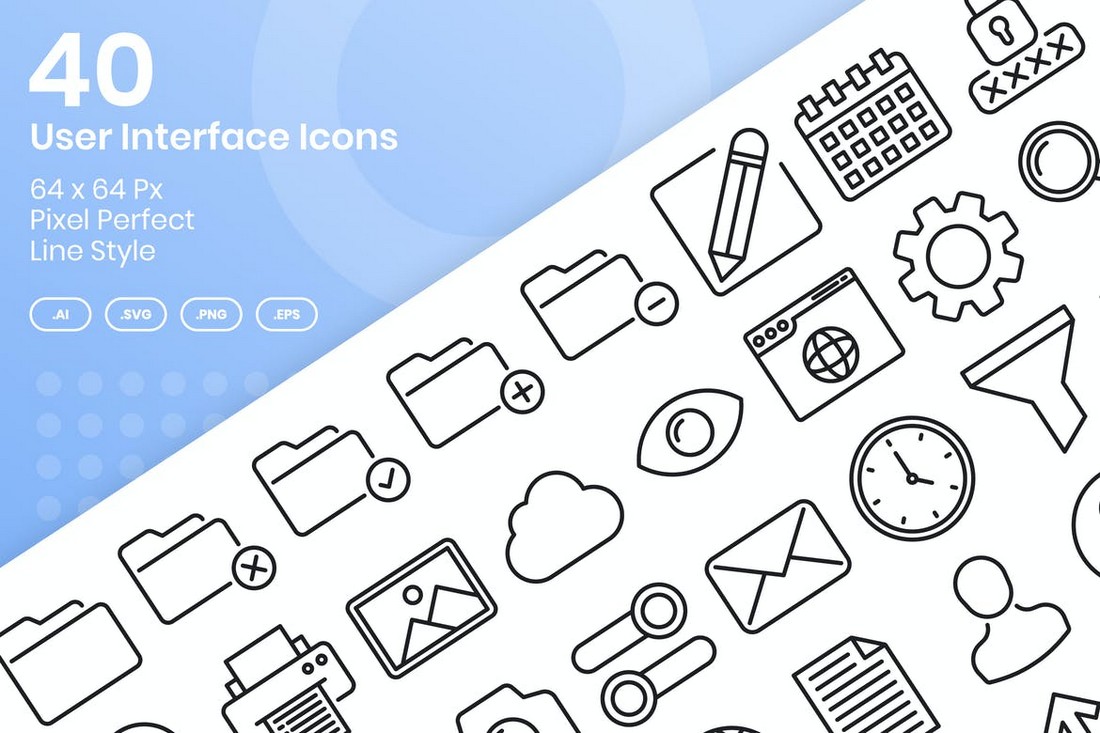 40 User Interface Line Icons Set