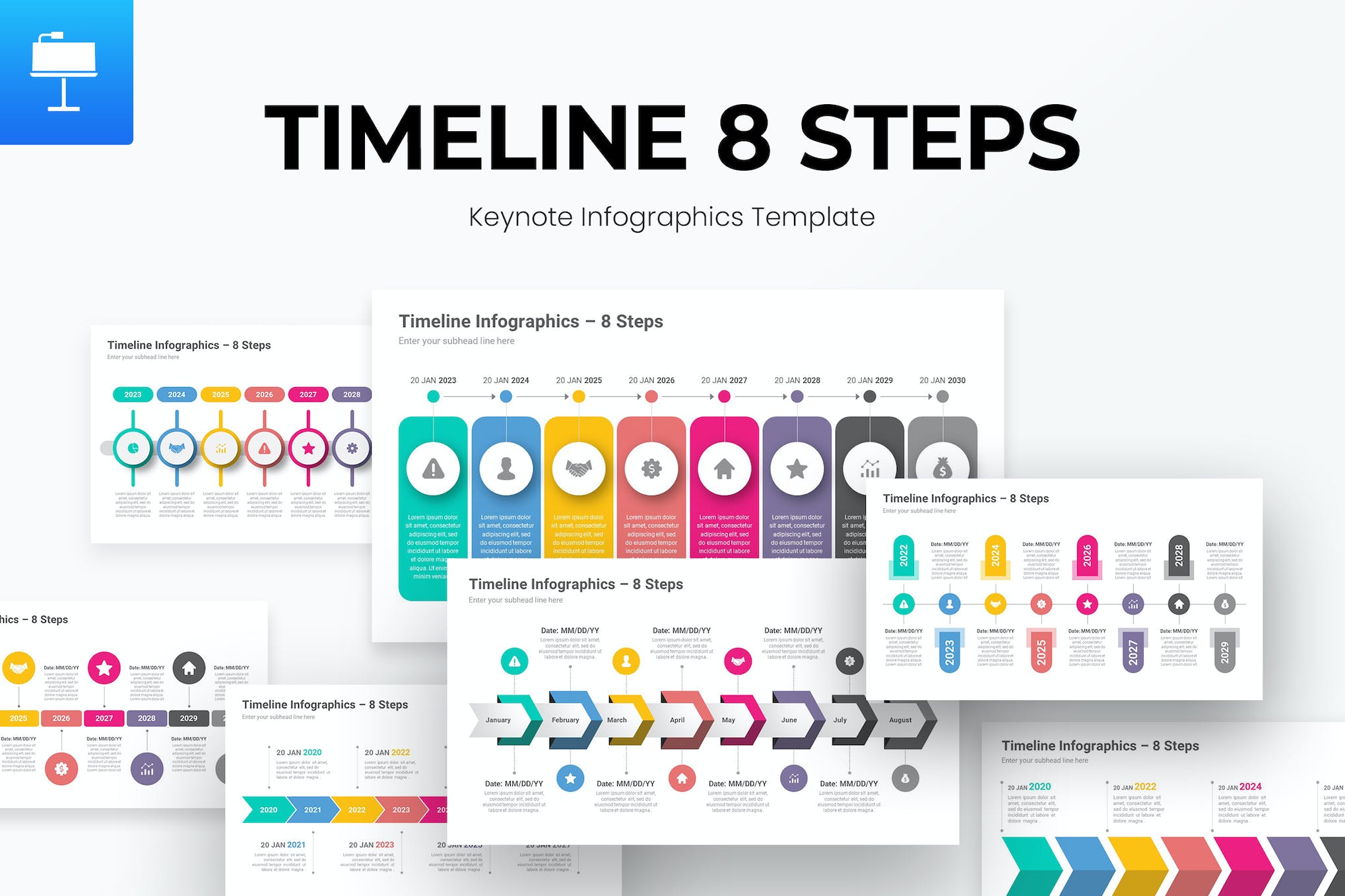 8 Steps Timeline Infographics Keynote Template