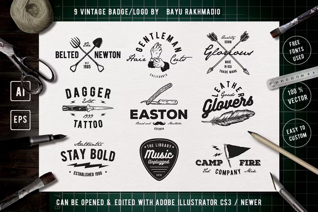 9 Vintage Badge Logo Templates