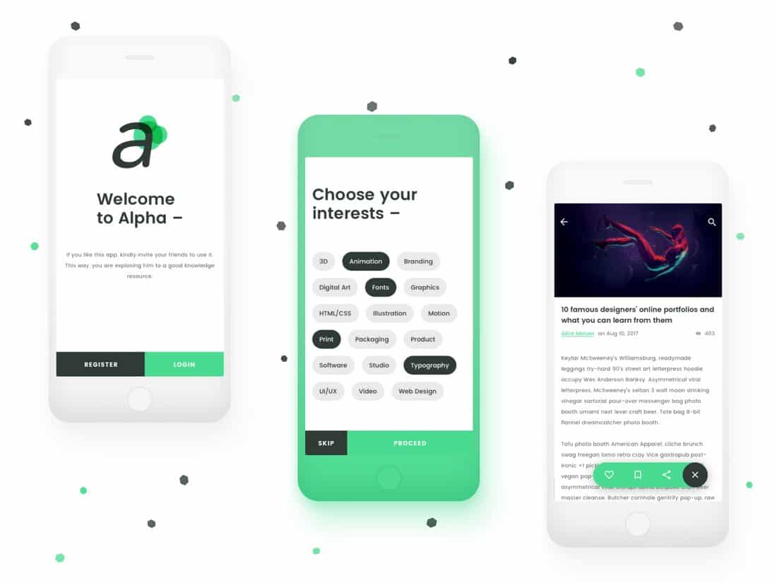 Alpha - Free Blog App Sketch UI Kit