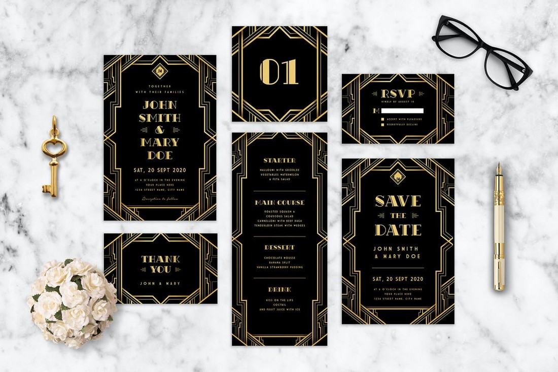 Art Deco Wedding Invitation Suite