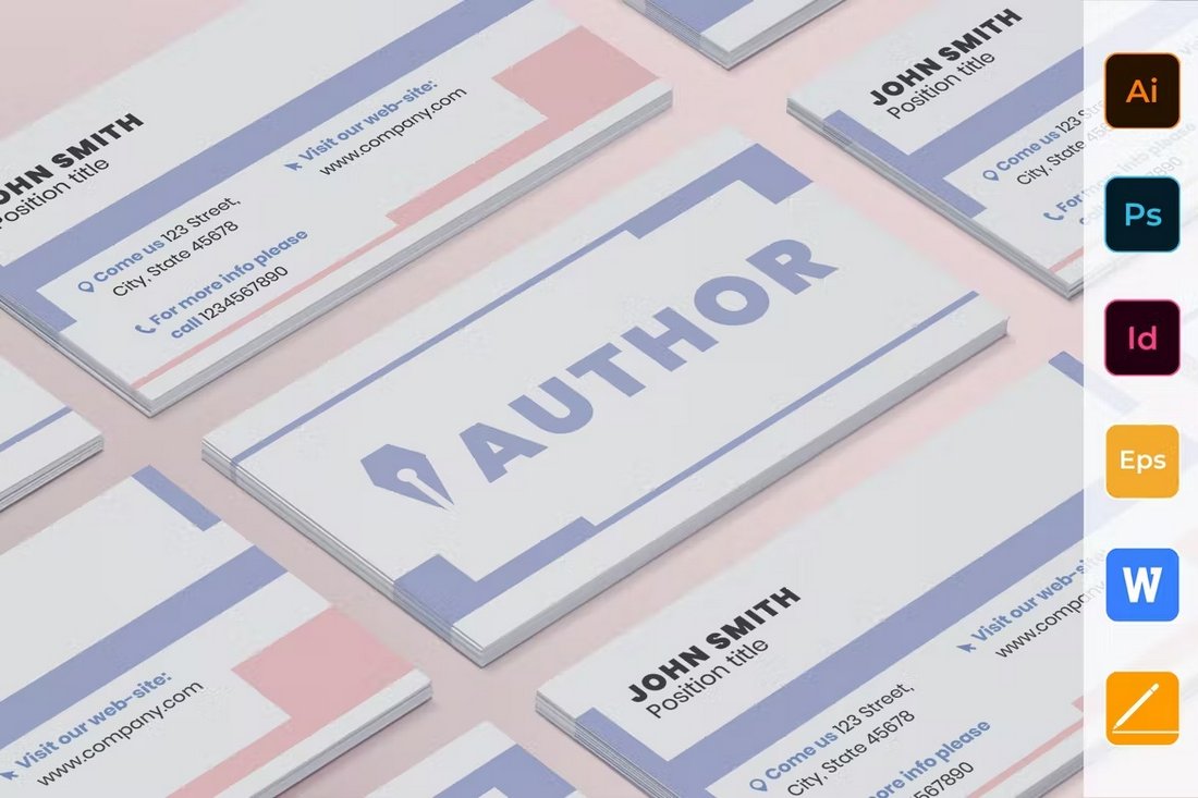 Author Business Card Template Word + PSD