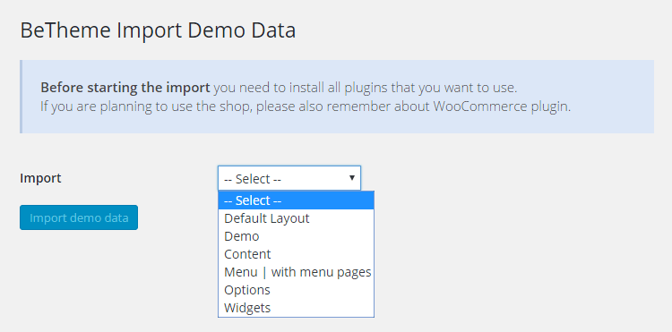 BeTheme WordPress Theme Review Import Options