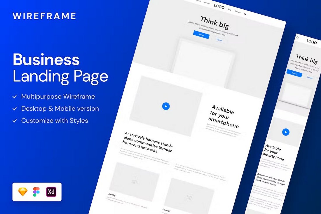 Business Landing Page Sketch Wireframe Kit