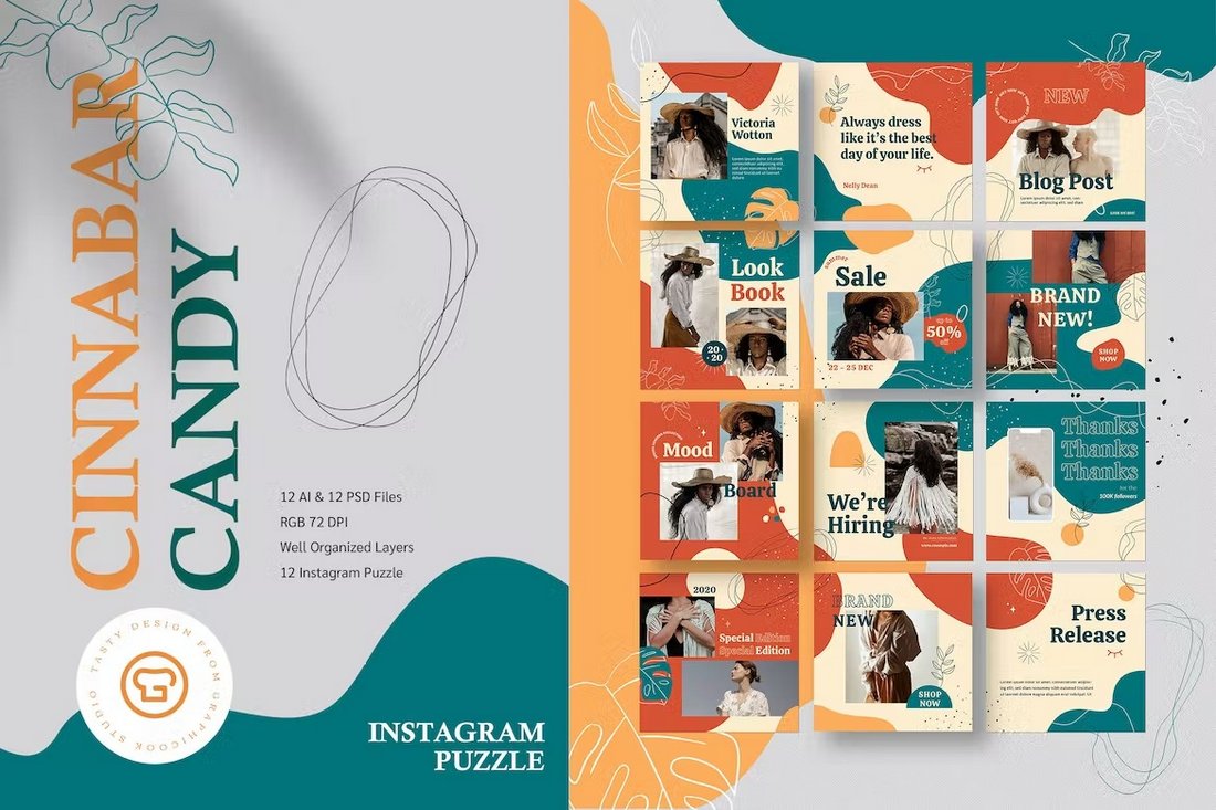 Cinnabar Candy Instagram Puzzle Grid Template