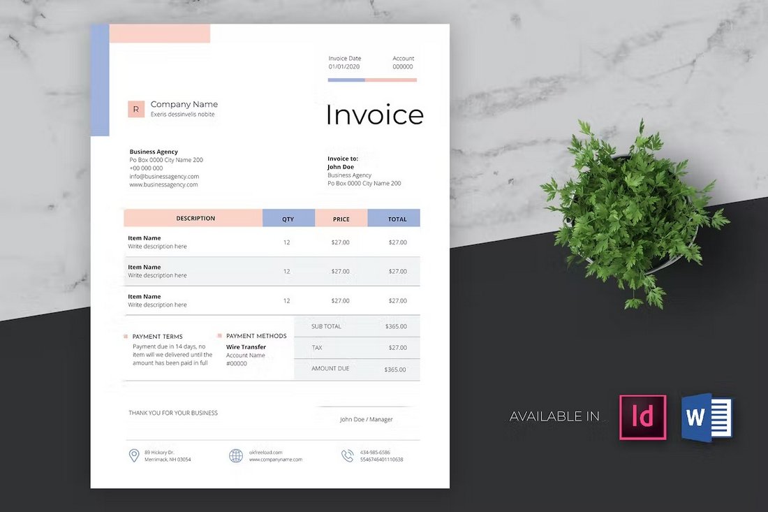 Clean & Minimal Business Invoice Word Template