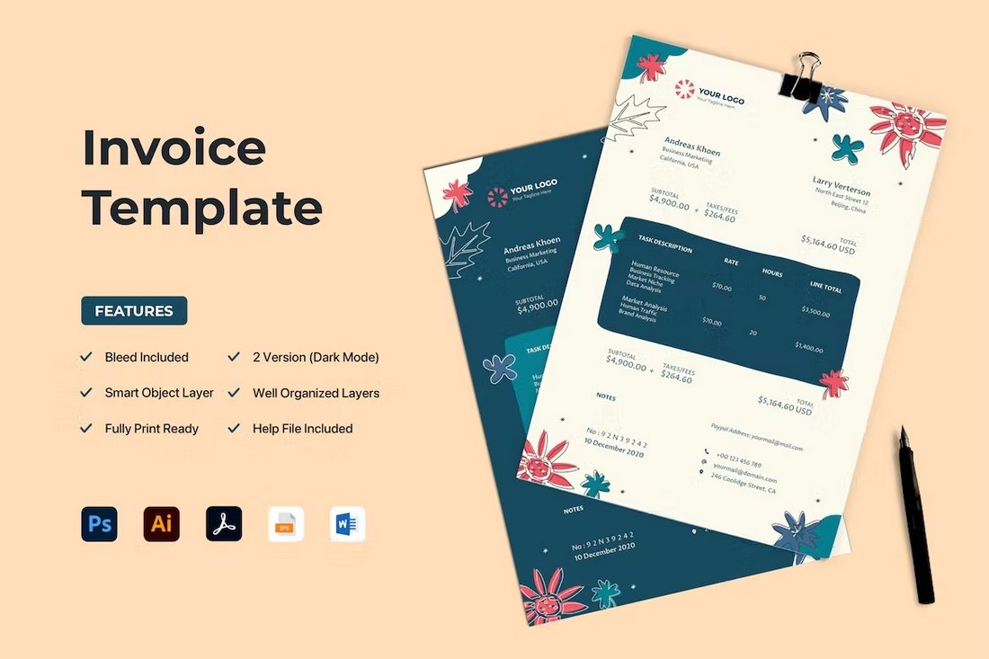 Colorful & Creative Word Invoice Template