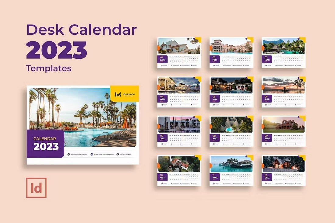 Colorful Travel Desk Calendar 2023 Template