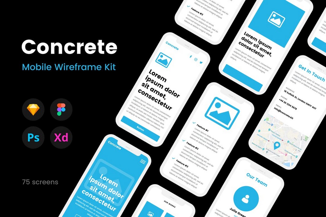 Concrete - Mobile Wireframe Kit for Sketch