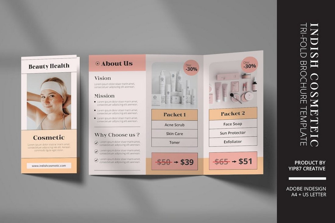 Cosmetic Beauty - InDesign Tri-Fold Brochure Template