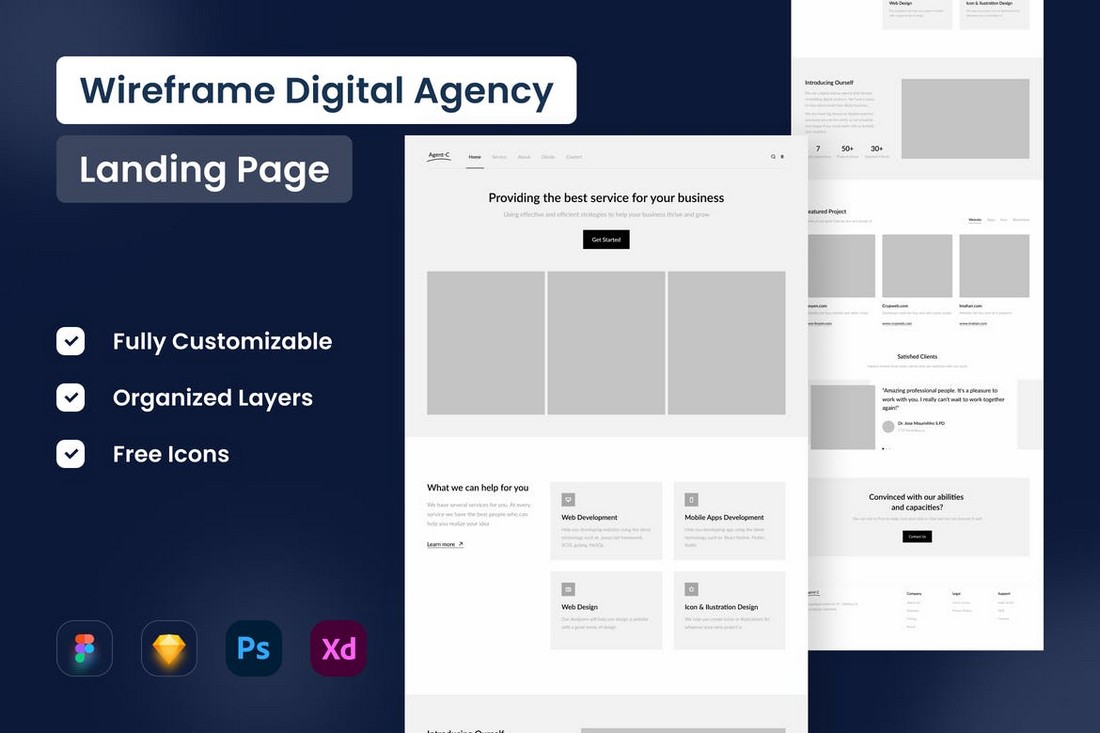 Digital Agency Landing Page Figma Wireframe Kit