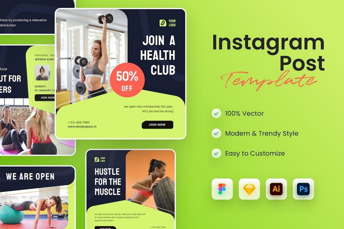 Fitness & Gym Instagram Posts Figma Template