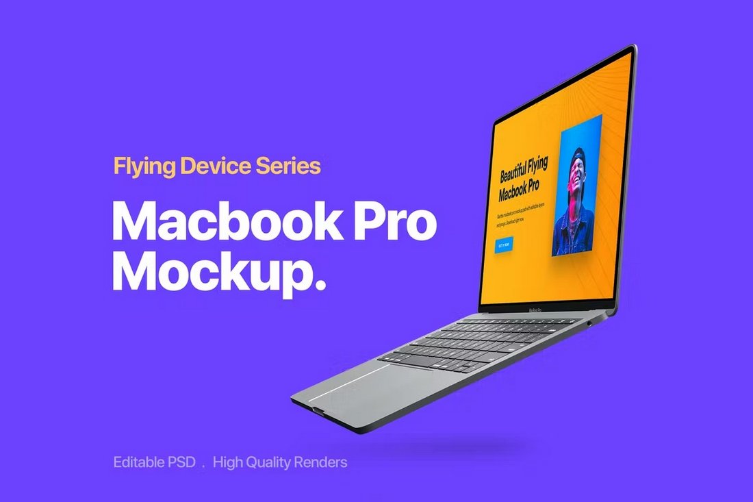 Floating MacBook Pro Mockup Template