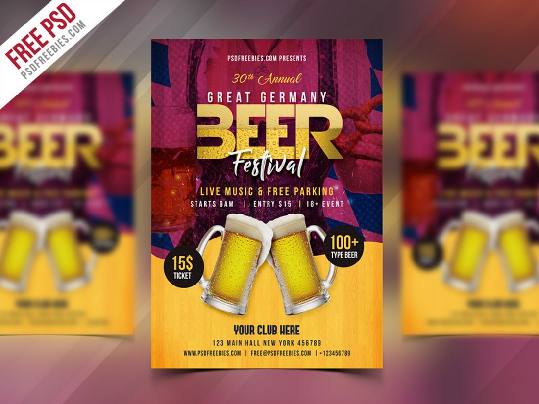 Free Beer Festival Flyer PSD Template