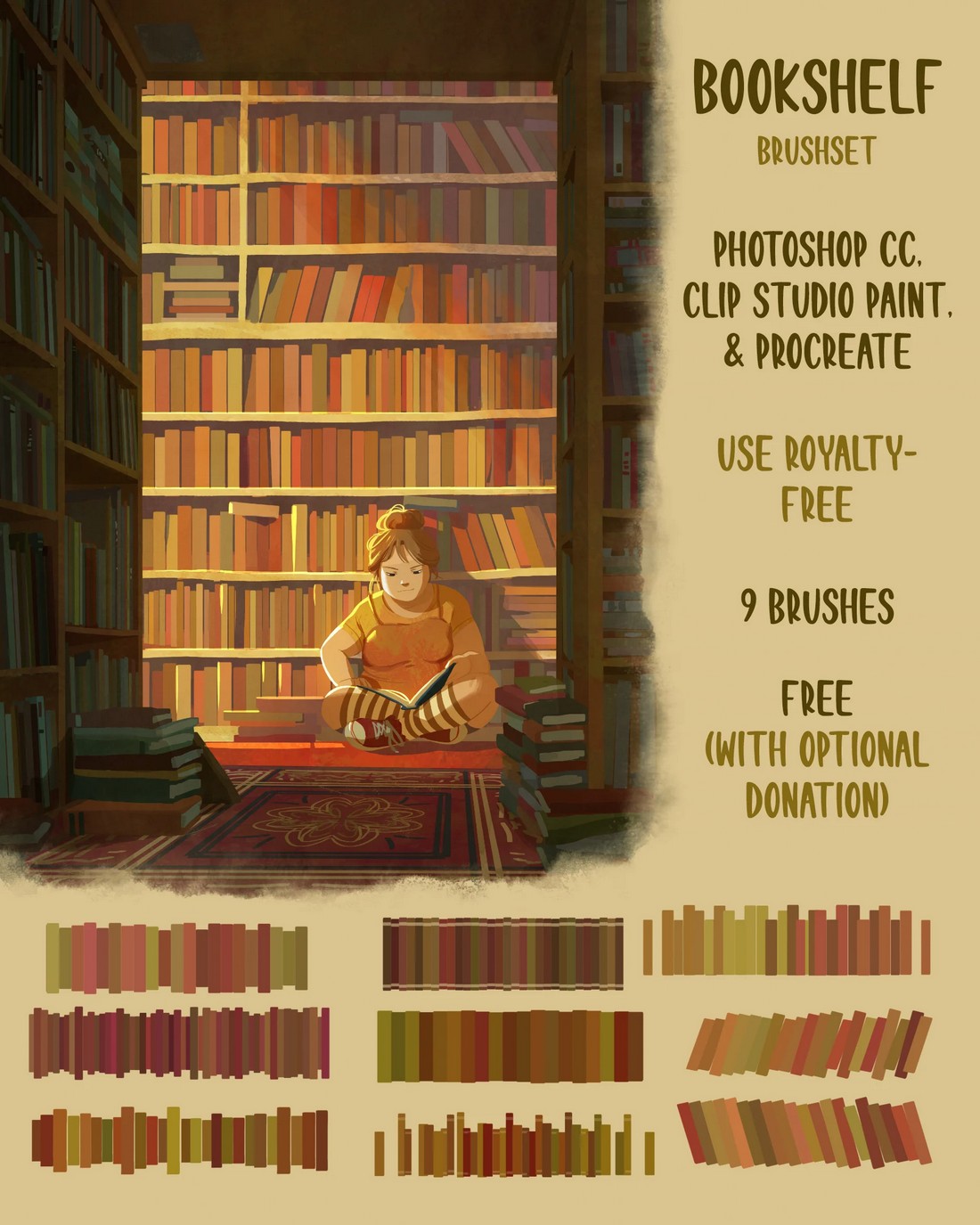 Free Bookshelf Brushset (Photoshop, CSP, Procreate)