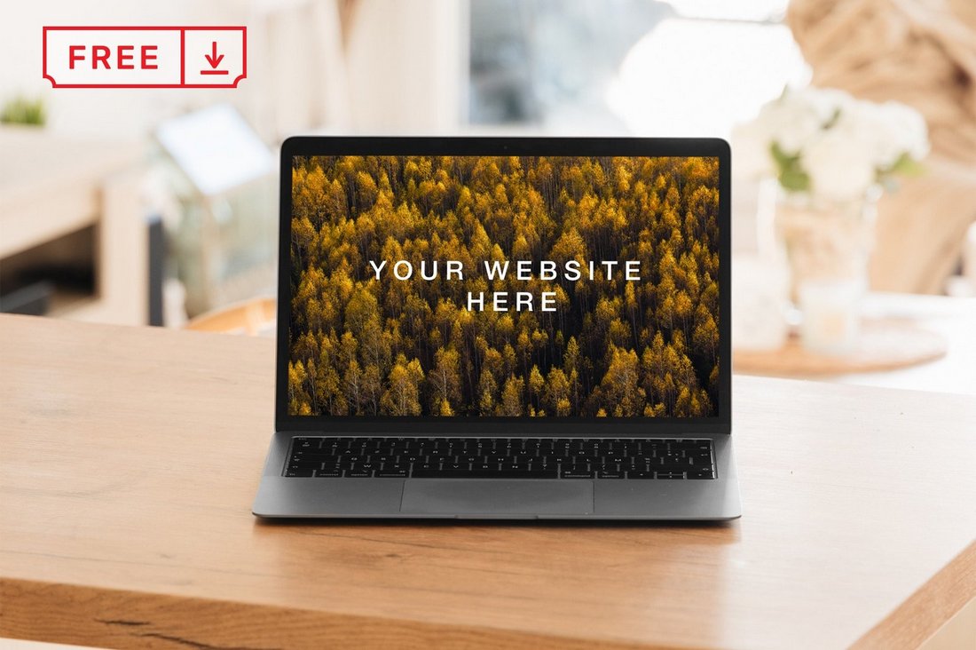 Free Free MacBook Air in Living Room Mockup