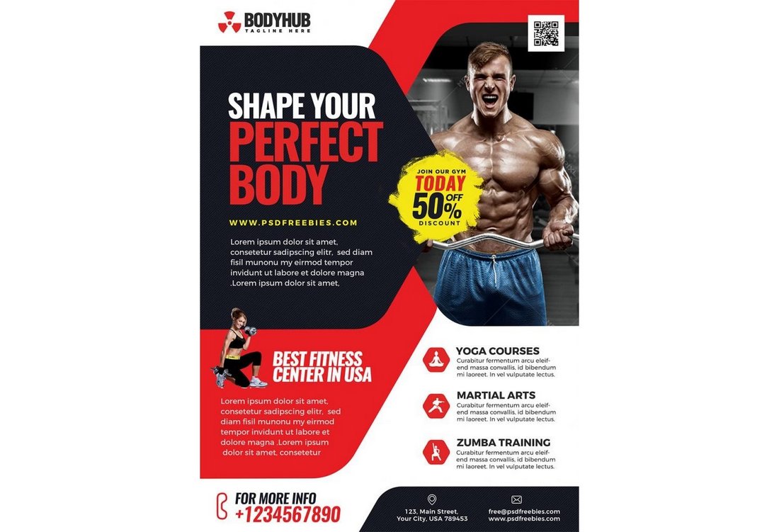 Free Health and Fitness Gym Flyer PSD Template