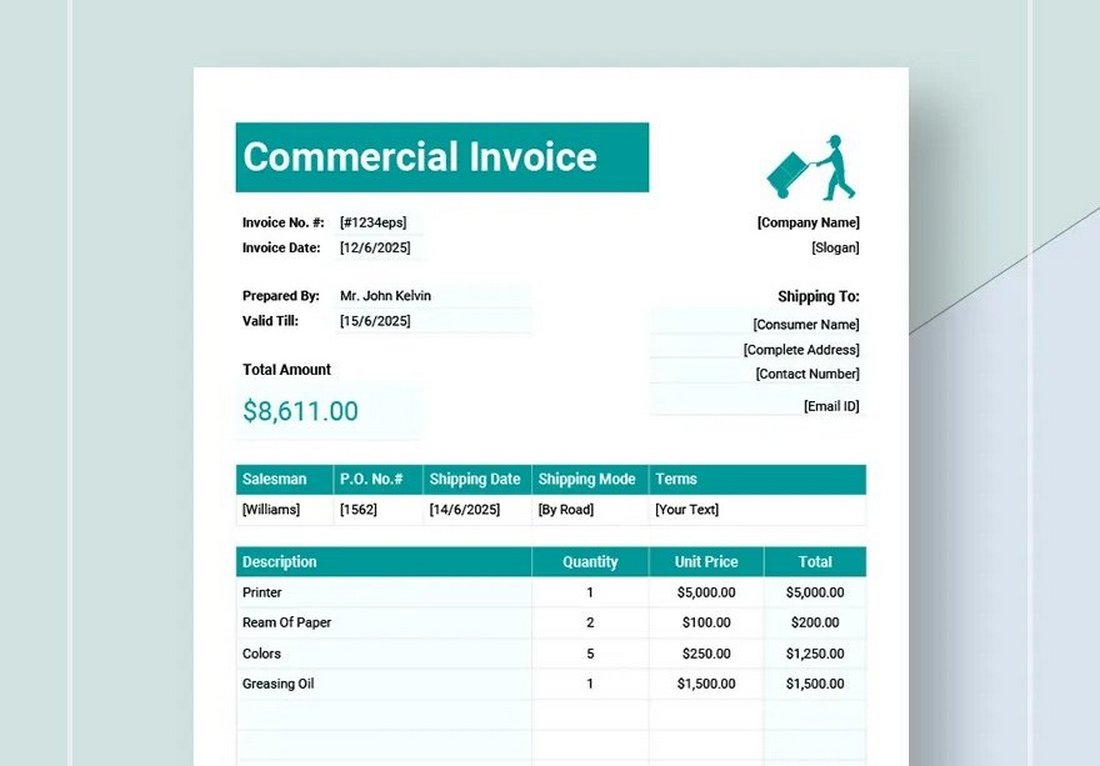 Free Printable Commercial Invoice Template