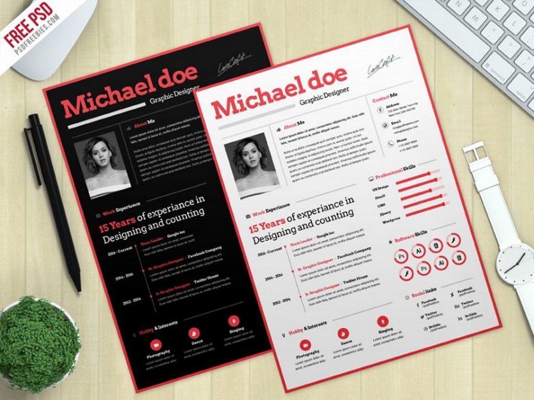 Free Simple CV Designer Resume Template PSD