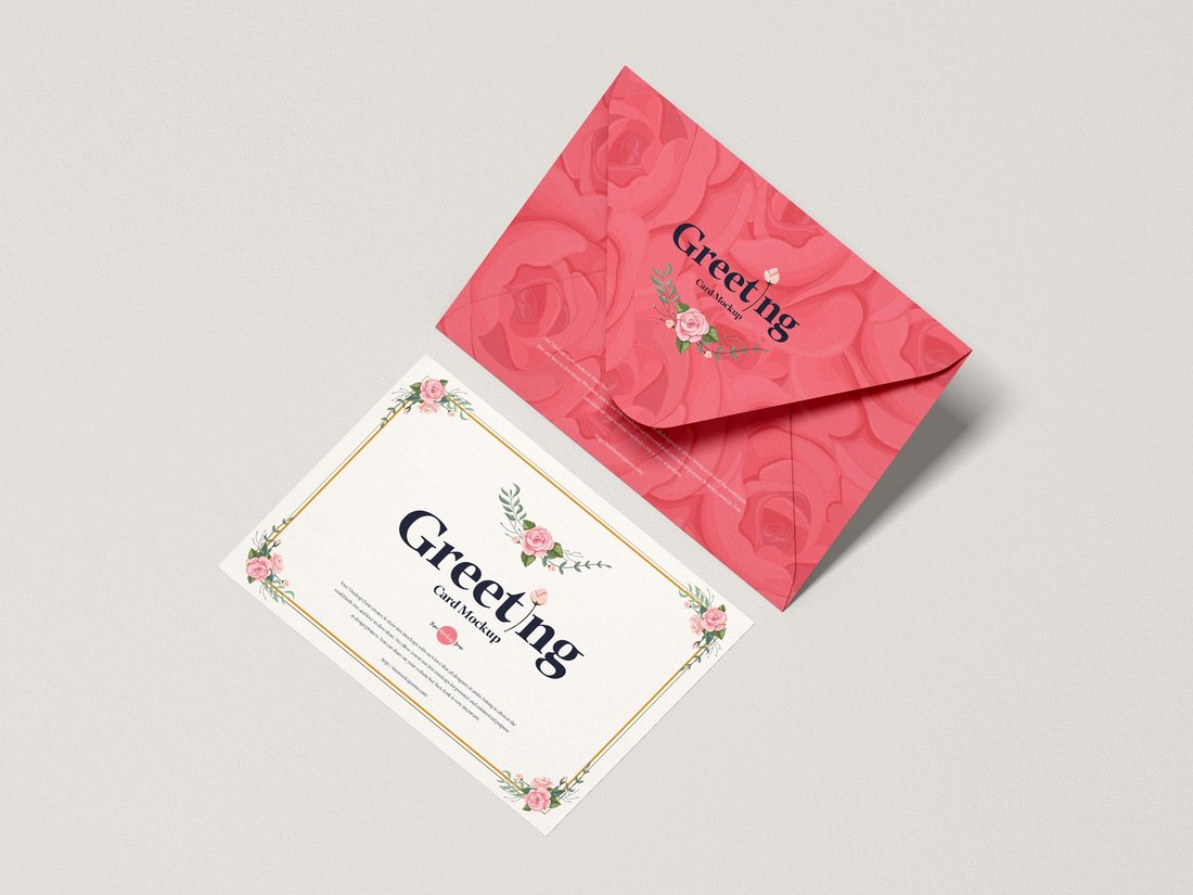 Free Top View Envelope With Greeting Card Mockup