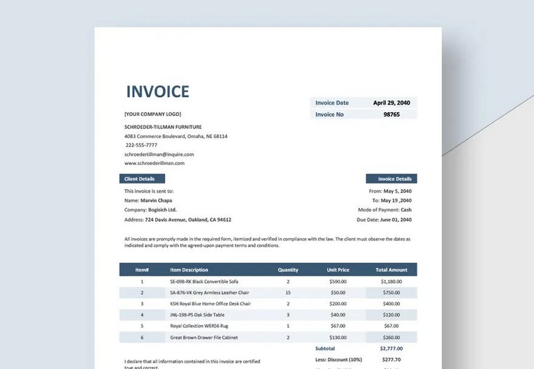 Free Word Invoice Financing Startup Template