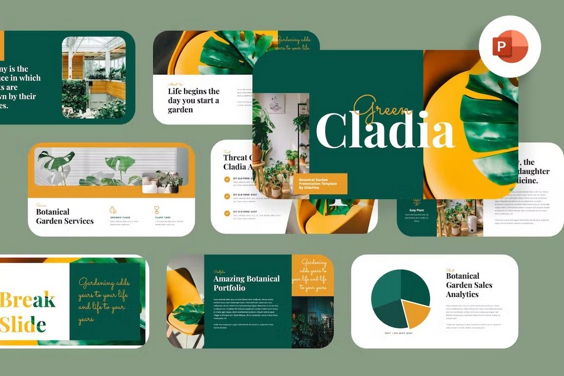 Green Cladia - Botanical Theme Modern Powerpoint Template