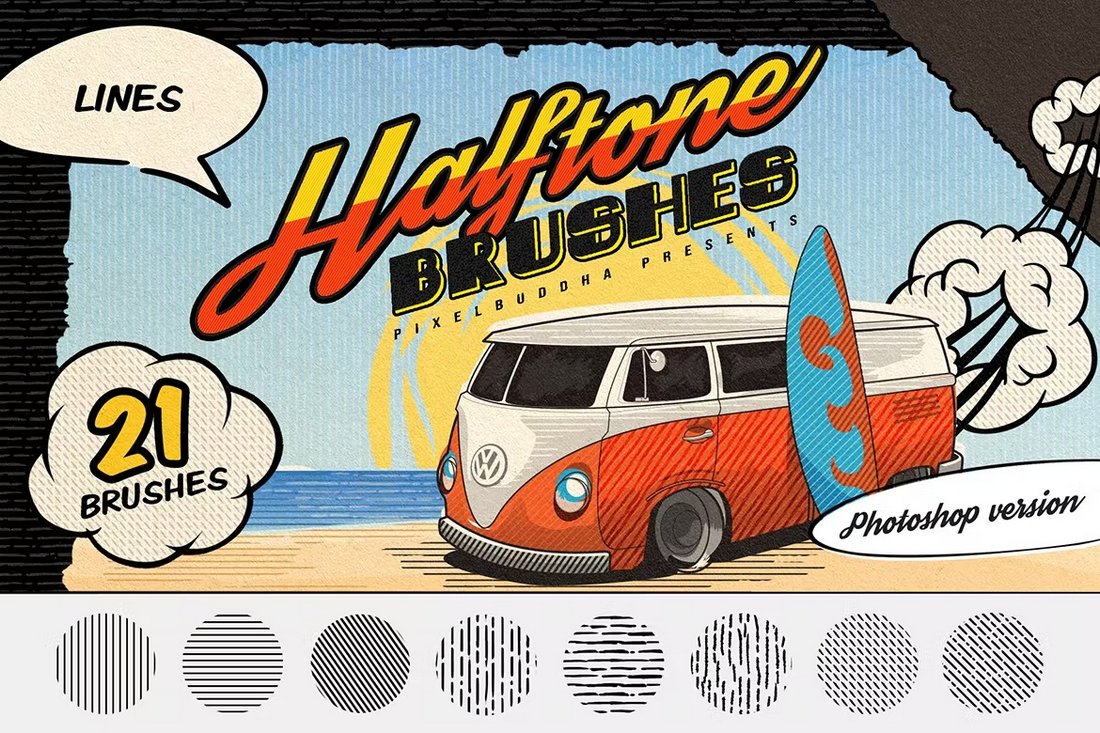 Halftone Lines - Vintage Photoshop Texture Brushes