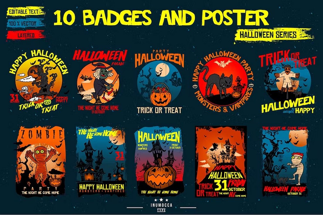 Halloween Badges and Poster Templates