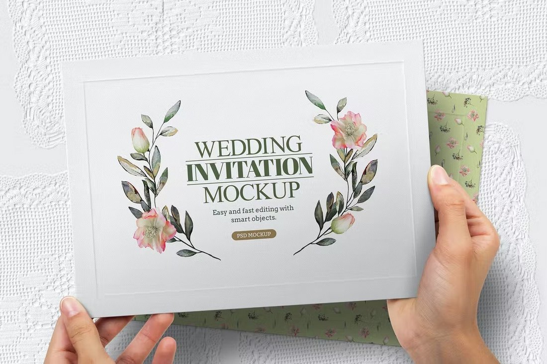 Hands Holding Wedding Invitation Mockup