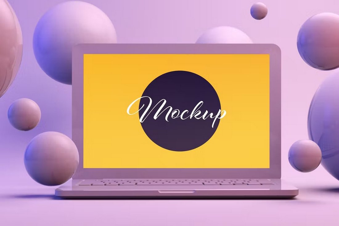 Laptop Mockup Template With Spheres