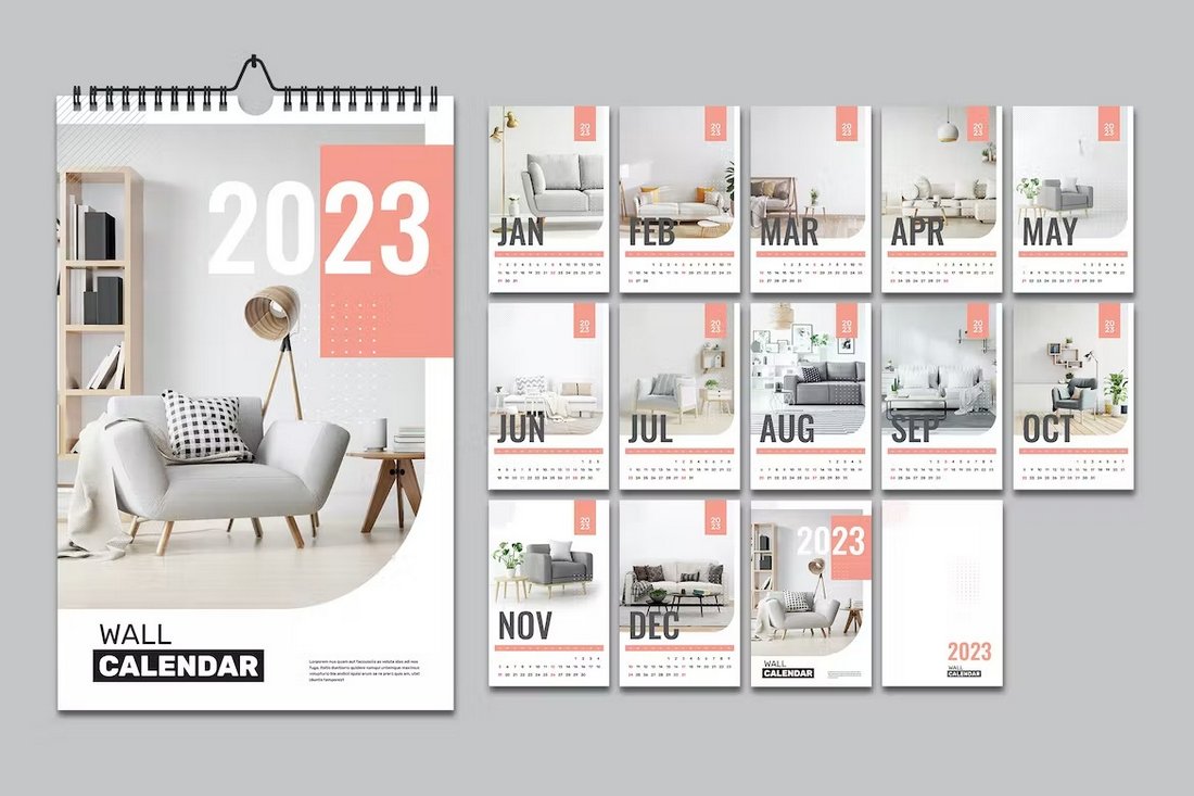 Minimal Interior Design Wall Calendar 2023 Template