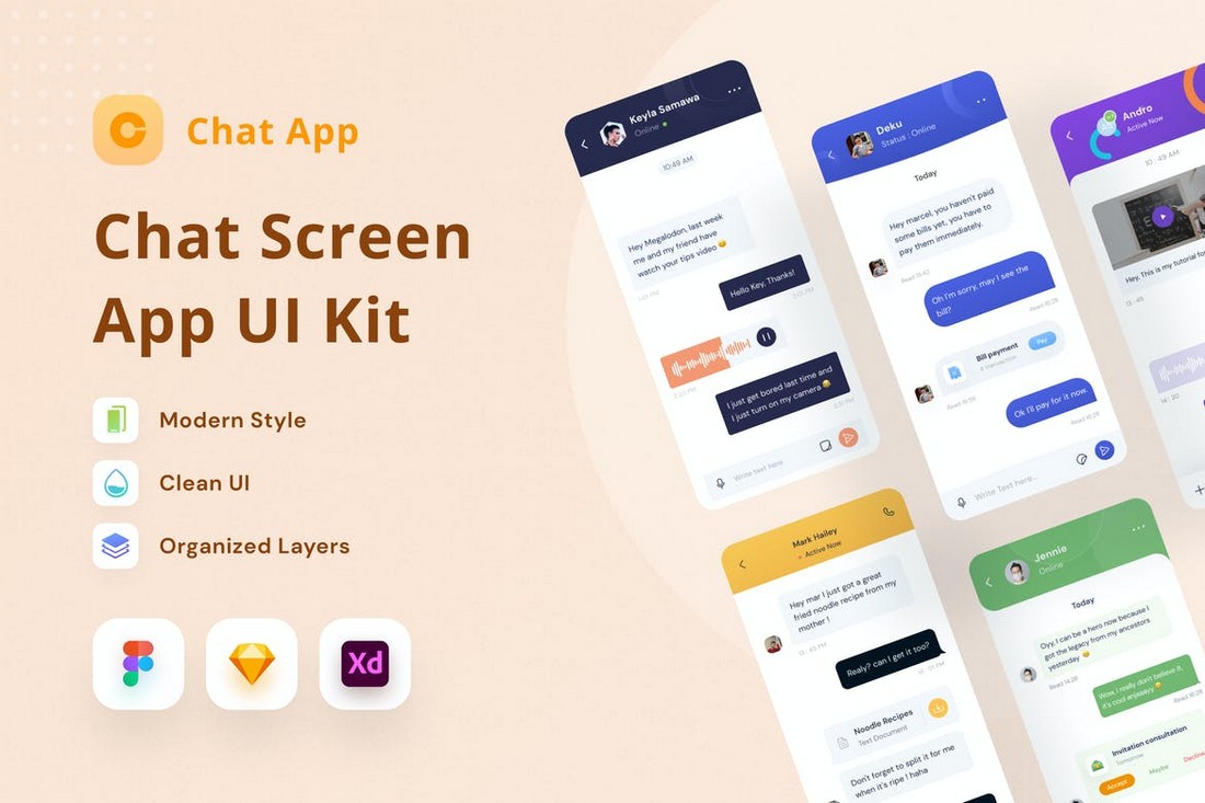 Mobile Chat Screen UI Kit for Sketch