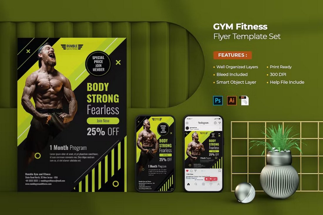 Modern Gym & Fitness Flyer Templates Set