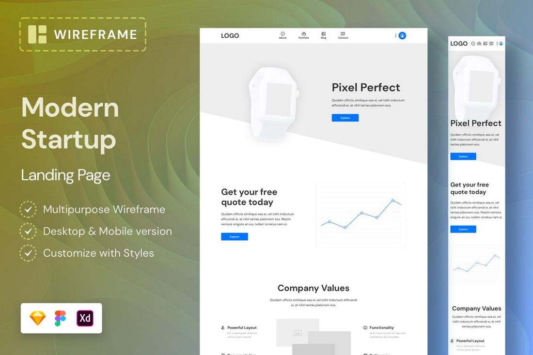 Modern Startup Landing Page Wireframe Template