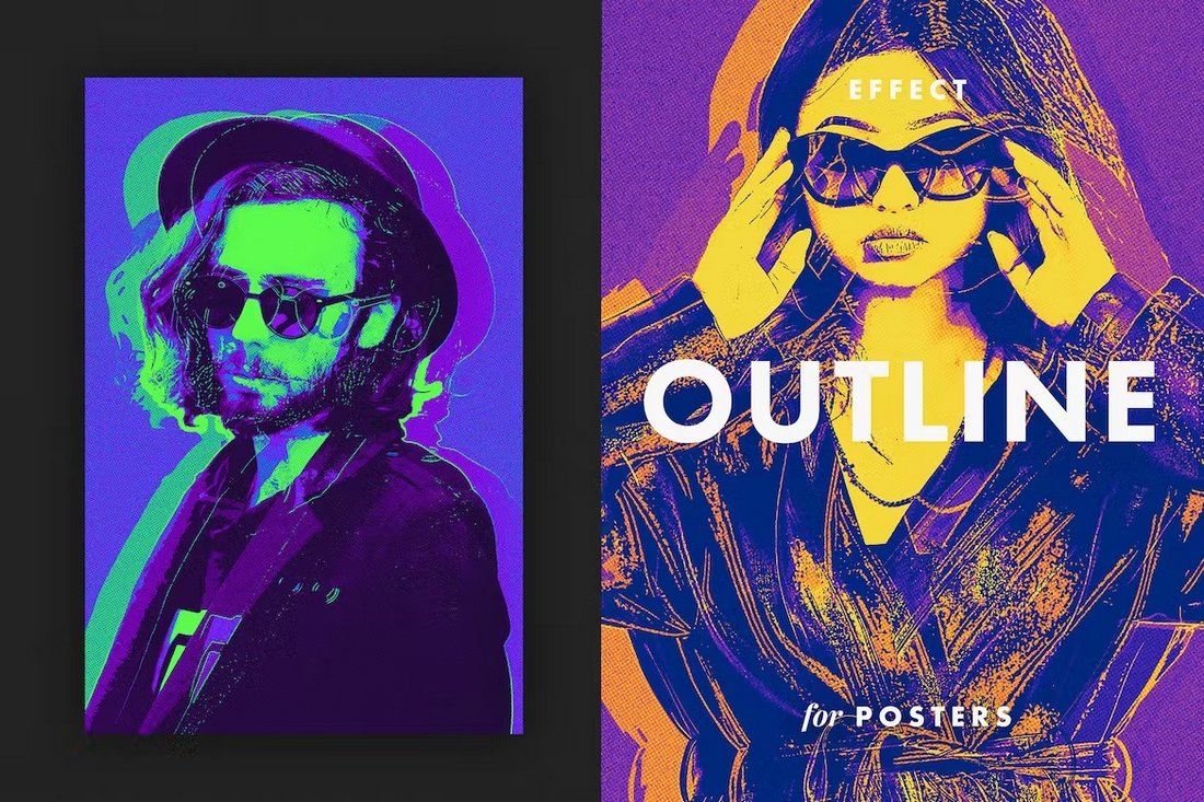 Neon Outline Poster Effect for Photoshop